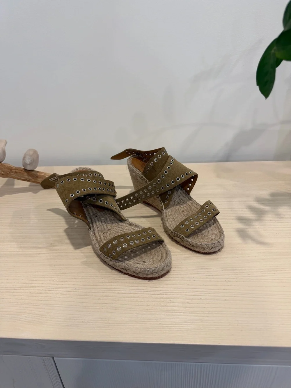 Isabel Marant beige Suede Eyelet Espadrille Sandals